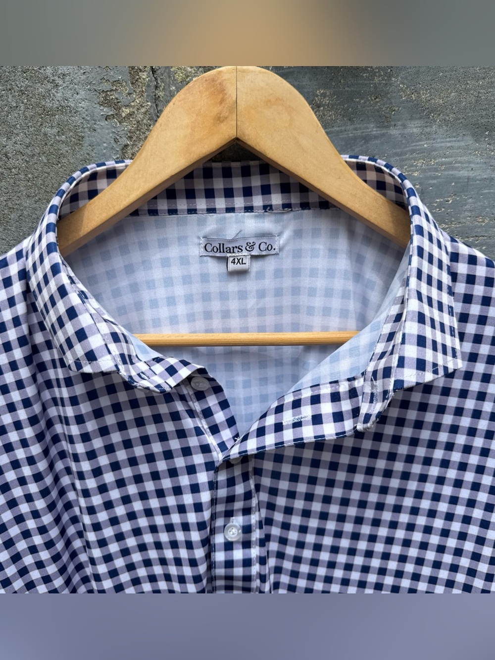 Collars & Co Polo Shirt Mens 4XL Blue Gingham Dress Collar Golf Performance